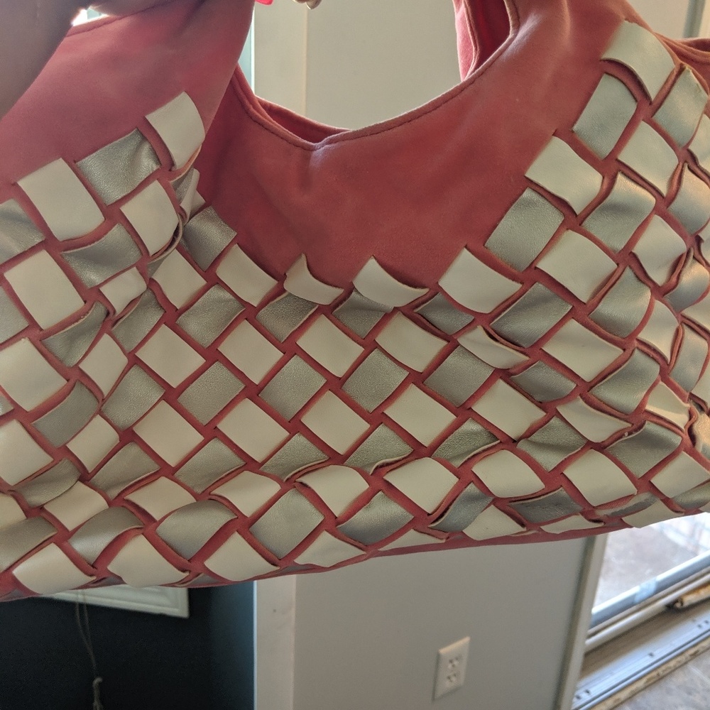 pink and white purse